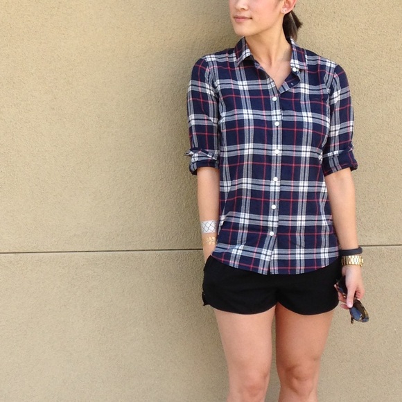 J. Crew Tops - J. Crew Navy Blue Plaid Shirt